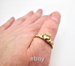 14K Diamond Claddagh Ireland 18 Necklace Ring S8 Heart Love Loyalty Friendship