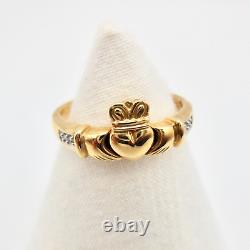 14K Diamond Claddagh Ireland 18 Necklace Ring S8 Heart Love Loyalty Friendship