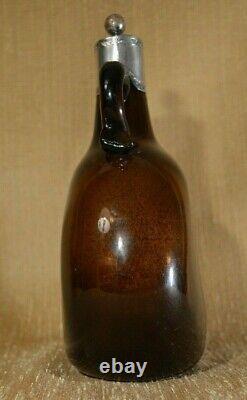 1860's Blown Glass Flask / Liquor Bottle with Silver Collar and Cork Ireland