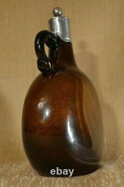 1860's Blown Glass Flask / Liquor Bottle with Silver Collar and Cork Ireland