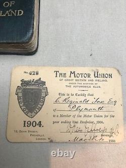 1904 MOTOR UNION (AA) GT BRITAIN IRELAND ENAMEL BADGE BOOK MEMBERSHIP CARD vscc