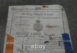 1906 The Orange Institution Of Ireland Mebership Certificate, Signed + Ribbons
