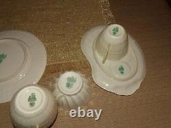 7PC IRISH BELLEEK LIMPET COLLECTION TEAPOT WithLID, CREAMER, SUGAR, 2-PLATES & CUP