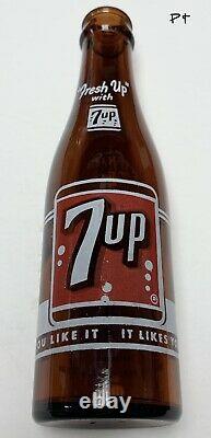 7UP Amber Soda Bottle 7oz ACL 1960's Seven Up Red Label bottle Ireland