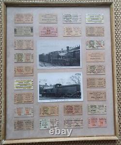 ANTIQUE Postcard & Train Ticket Display lot IRISH STEAM TRAIN Sligo 1929