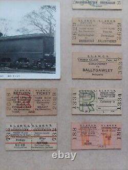ANTIQUE Postcard & Train Ticket Display lot IRISH STEAM TRAIN Sligo 1929