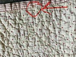 Antique 1900s Red Green Triple Irish Chain Handmade QUILT 72x 76