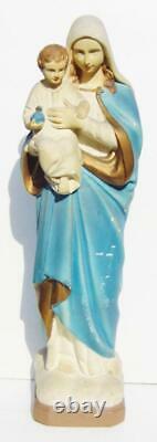 Antique Chalkware HOLY Statue Blessed Virgin Mother & Child Irish Catholic 12