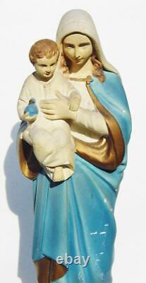 Antique Chalkware HOLY Statue Blessed Virgin Mother & Child Irish Catholic 12