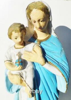 Antique Chalkware HOLY Statue Blessed Virgin Mother & Child Irish Catholic -18in