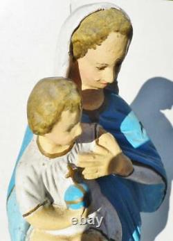Antique Chalkware HOLY Statue Blessed Virgin Mother & Child Irish Catholic -18in