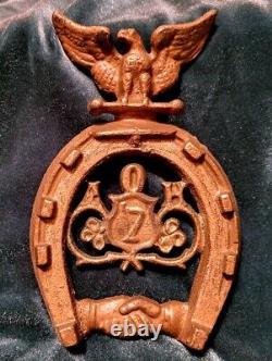 Antique IRISH CATHOLIC Rare ANCIENT ORDER HIBERNIANS PLAQUE 1890 LUCKY HORSESHOE