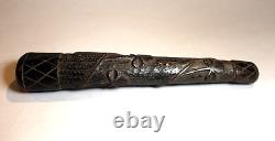Antique Irish Bog Oak Decorative Souvenir Cudgel Carved with Clover & Harp 19 c