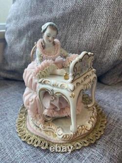 Antique Irish Dresden Porcelain Lace Figurine'the love letter ireland' H 18cm