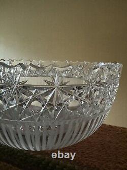 Antique Irish Large Cut Clear Glass Bowl with Scalloped Rim
