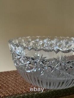 Antique Irish Large Cut Clear Glass Bowl with Scalloped Rim