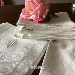 Antique Linen Damask Monogram LW DINNER NAPKINS x 25 (12)