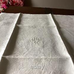 Antique Linen Damask Monogram LW DINNER NAPKINS x 25 (12)