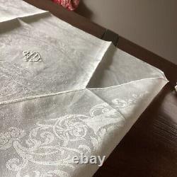 Antique Linen Damask Monogram LW DINNER NAPKINS x 25 (12)