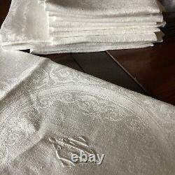 Antique Linen Damask Monogram LW DINNER NAPKINS x 25 (12)