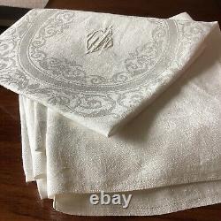 Antique Linen Damask Monogram LW DINNER NAPKINS x 25 (12)