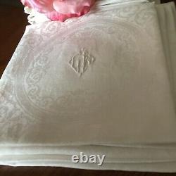 Antique Linen Damask Monogram LW DINNER NAPKINS x 25 (12)