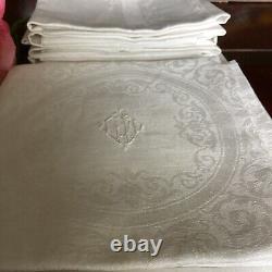 Antique Linen Damask Monogram LW DINNER NAPKINS x 25 (12)