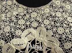 Antique Vtg Lace Collar-LG HM ANTIQUE IRISH CROCHET LACE BIB COLLAR DRESS FRONT