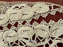 Antique Vtg Lace Collar-LG HM ANTIQUE IRISH CROCHET LACE BIB COLLAR DRESS FRONT