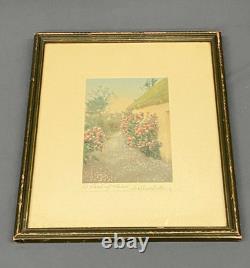 Antique WALLACE NUTTING Path of Roses Hand-Colored Photo Signed