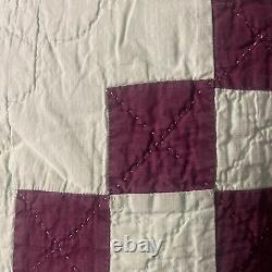 Antique hand stitched Green irish chain quilt burgundy 80 x 66