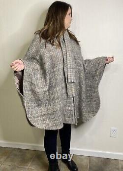 Avoca Collection Ireland Wool Coat Cape Poncho Scarf One Size Grey Cream Brown