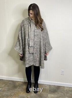 Avoca Collection Ireland Wool Coat Cape Poncho Scarf One Size Grey Cream Brown