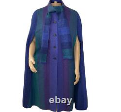 Avoca Collection Wool Cape Coat Purple Green Blue Lined Ireland Women Sz Large