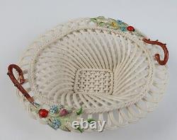 Belleek 8 Flat Rod Ladybug Basket MINT in BOX 2003 BCIS Woven Irish Porcelain