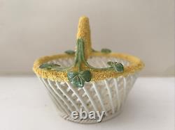 Belleek EASTER BASKET Porcelain Basket Weave Yellow Flocked Clovers Blue Mark