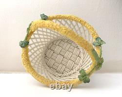 Belleek EASTER BASKET Porcelain Basket Weave Yellow Flocked Clovers Blue Mark