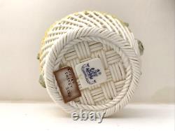 Belleek EASTER BASKET Porcelain Basket Weave Yellow Flocked Clovers Blue Mark