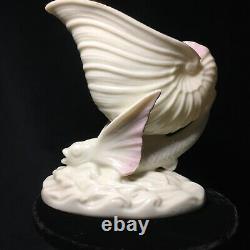 Belleek Flying Fish With Shell Dish Ivory withpink accents and gold trim- VTG