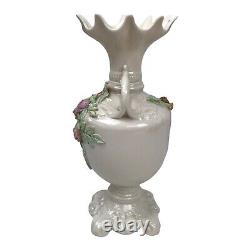 Belleek Ireland Large Porcelain Handled Vase Applied Flower 13 Third Green Mark