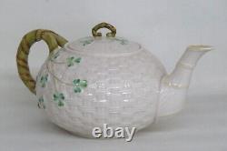 Belleek Ireland Shamrock Basket Weave Teapot 2783B