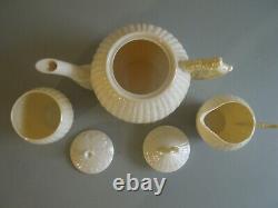 Belleek Limpet Yellow Teapot, Creamer And Sugar Set (made In Ireland)