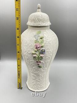 Belleek Millennium Collection Covered Vase Urn Floral Peacock Design 11 1/2in