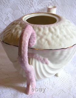 Belleek Pink Neptune Shell Teapot, Vintage Ireland 6.5 x 10.3 Mint