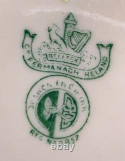 Belleek SHAMROCK teapot-4th mk &IRISH POT shaped creamer/sugar-6th mk midcentury