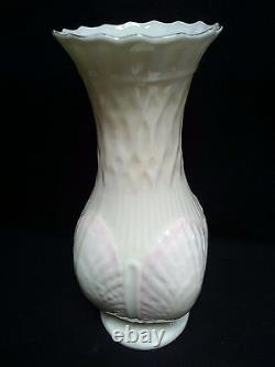 Belleek Vase with Shell Motif withPink Highlights Gold Trim Ireland