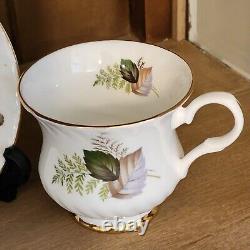 Claddagh China Made in Galway Tea Set Leaves Gold Trim Green Brown Ivory