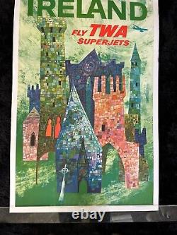 IRELAND FLY TWA JETS Original 1960's David Klein Travel poster LINEN LINED