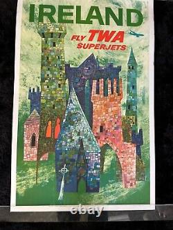 IRELAND FLY TWA JETS Original 1960's David Klein Travel poster LINEN LINED