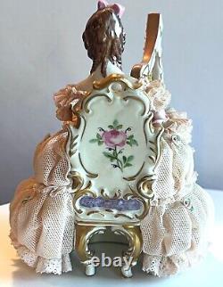 Irish Dresden Lace SINEAD Lady Playing Harp 6 3/4 Volkstedt Porcelain Figurine